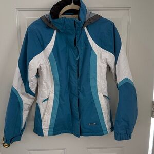 Spyder Women's Teal Blue and White Ski Jacket - Sixe 10 - Large